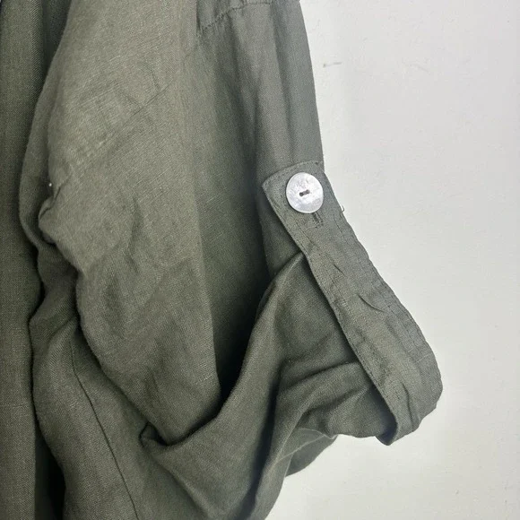 La Fixsun Linen Open Front Cardigan Hooded Size Small Green 3/4 Cuff Sleeve - Picture 4 of 8